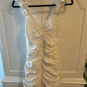 White Ruched Sleeveless Dress